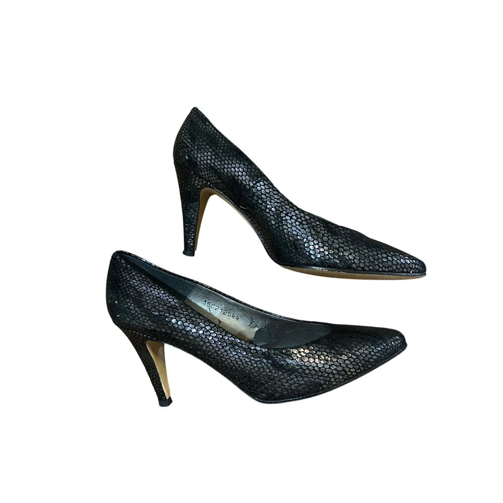 Caressa Black Snakeskin Style Heels 7